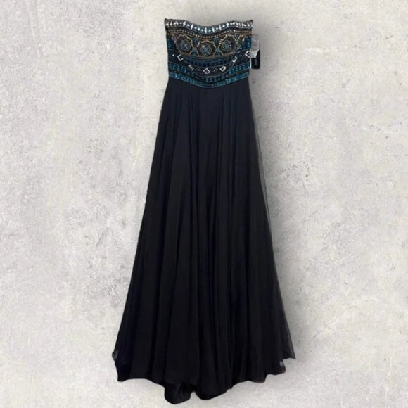NWT Sherri hill beaded corset strapless gown in black/multi - Picture 1 of 9